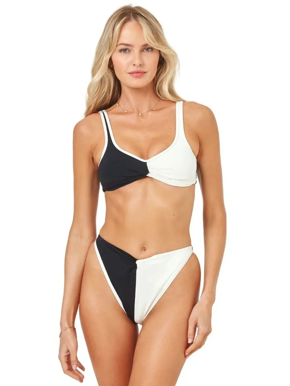 L*Space Bikini SET Size M Cardi Top & Jada Bottom Black Cream Colorblock NEW
